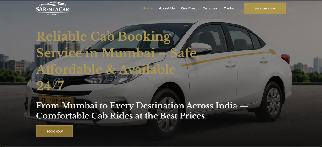 An image showing the website of our recent client from Mumbai SA Rent A Car